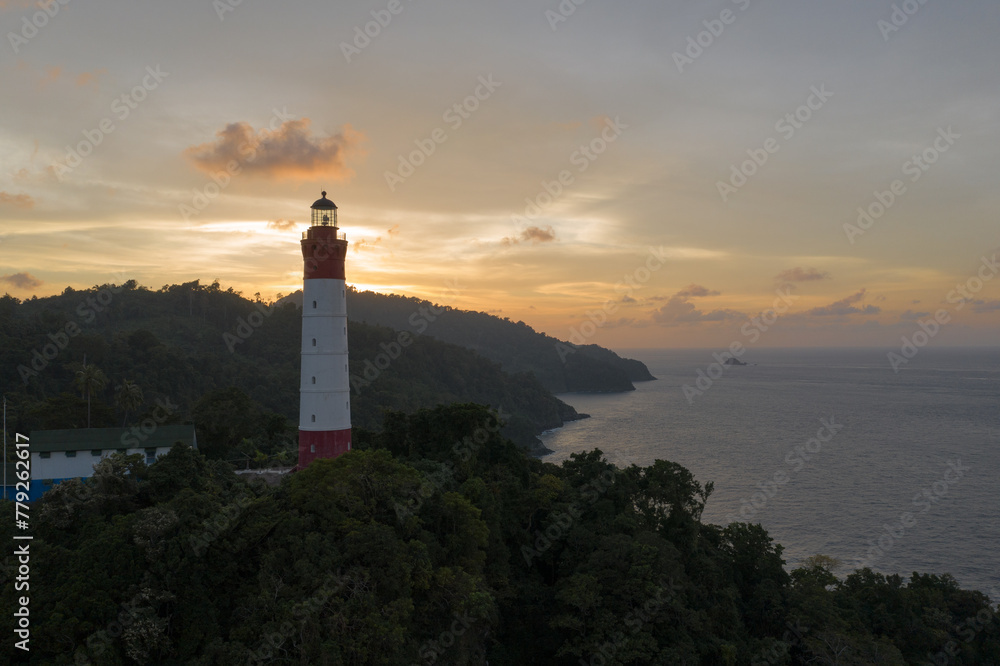 Aerial view of dutch colonial era lighthouse in Indonesia