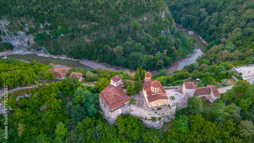 Sunset view of Motsameta monastery in Georgia photo