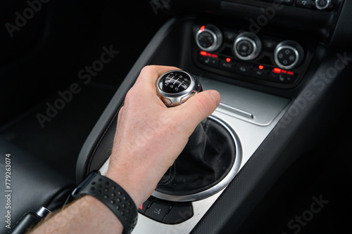 Manual 6 speed gear stick in a sports car photo