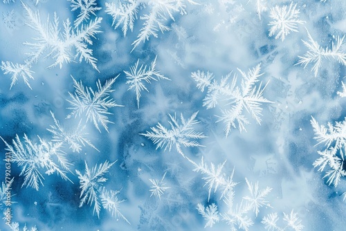 Winter frost patterns on glass. Ice crystals or cold winter background - generative ai