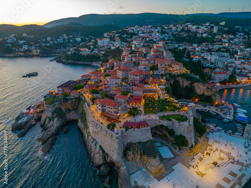 Sunset panorama view of Ulcinj in Montenegro photo