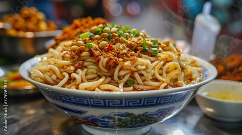 Dan Dan Noodles swirled in bowl photo
