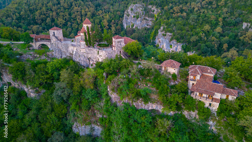 Sunset view of Motsameta monastery in Georgia photo