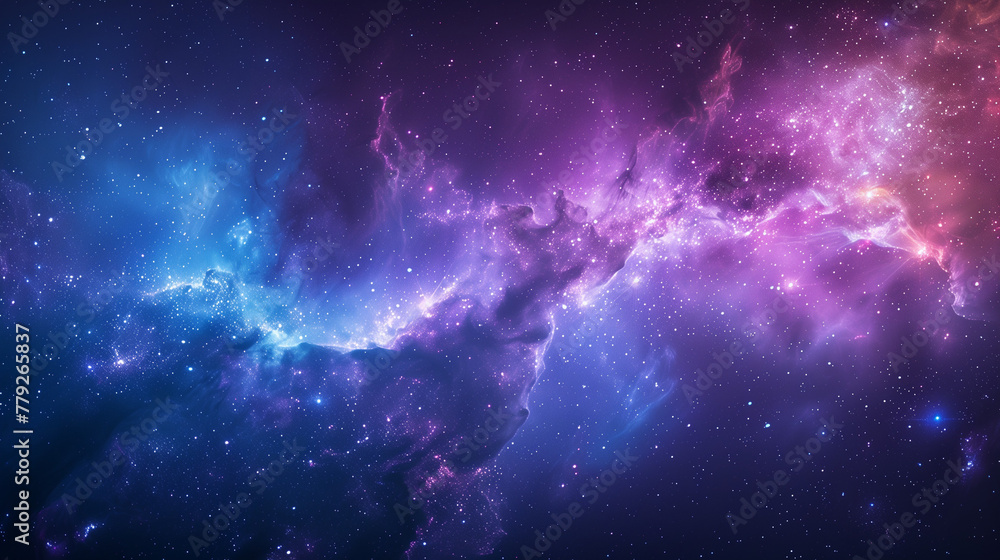 A beautiful, colorful galaxy with a purple cloud in the middle