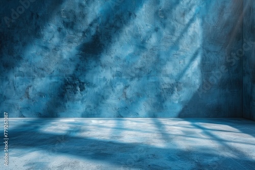 Blue concrete wall and floor with light and shadow backgrounds  use for product display for presentation and cover banner design - generative ai