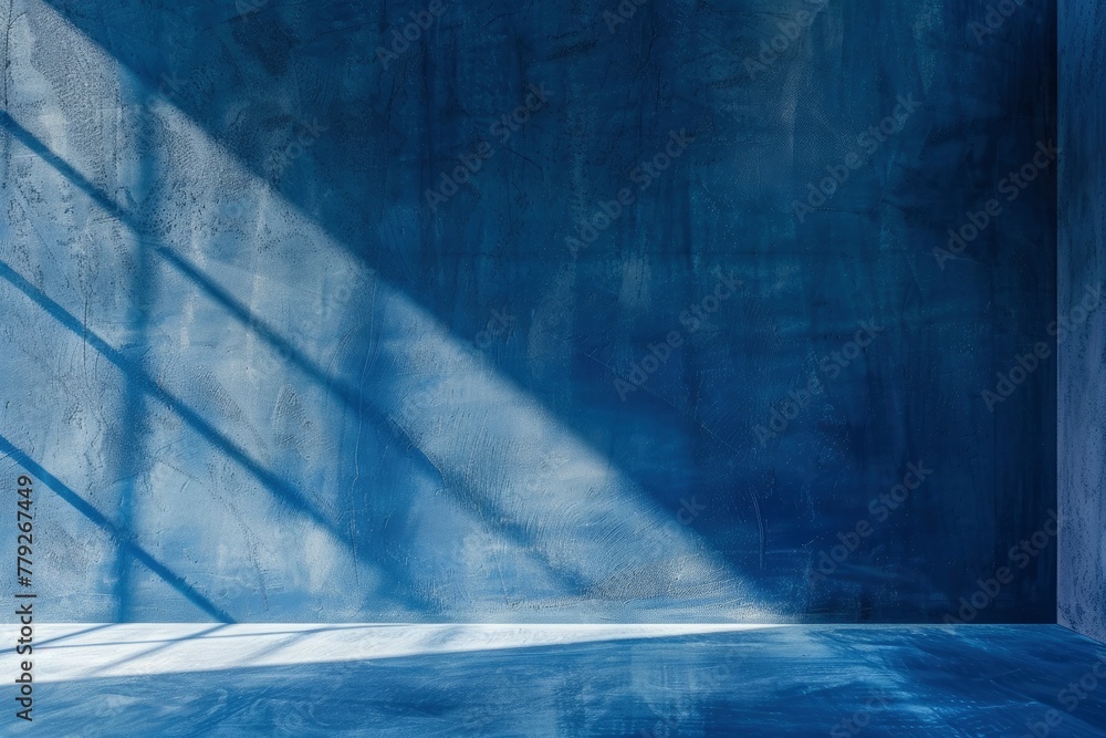 Blue concrete wall and floor with light and shadow backgrounds, use for ...