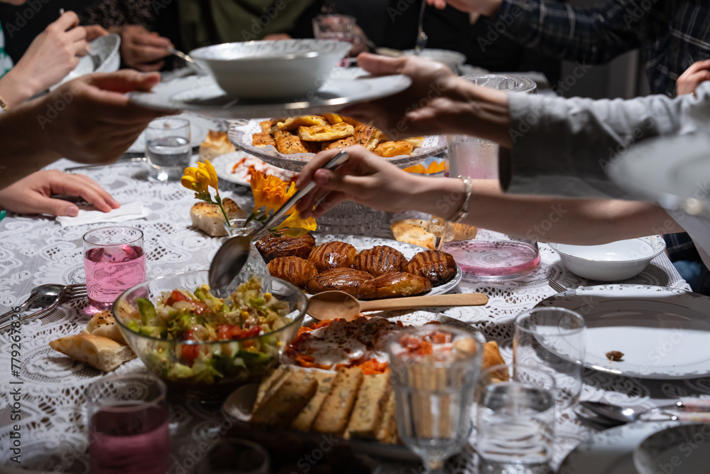 Eid Celebration Photo Among Family with Cologne and Chocolate (Kolonya ve Çikolata ile Bayramlasma) Üsküdar Istanbul, Turkiye (Turkey)