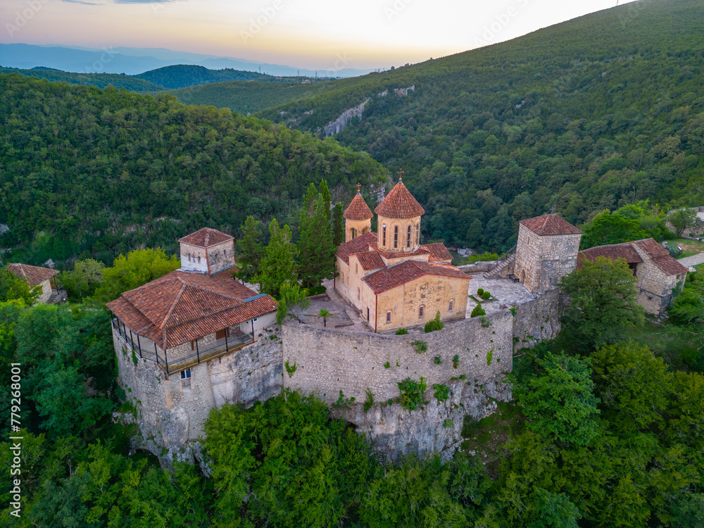 Sunset view of Motsameta monastery in Georgia