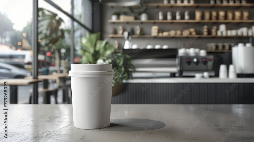 Your coffee order is ready. Mockup of a plastic cup on a table in a coffee shop. Your coffee order is ready. Mockup of a plastic cup on a table in a coffee shop.