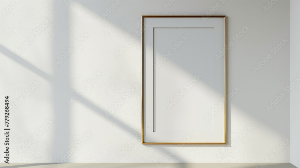 Gold portrait frame mockup. Gold frame on white background Gold portrait frame mockup. Gold frame on white background