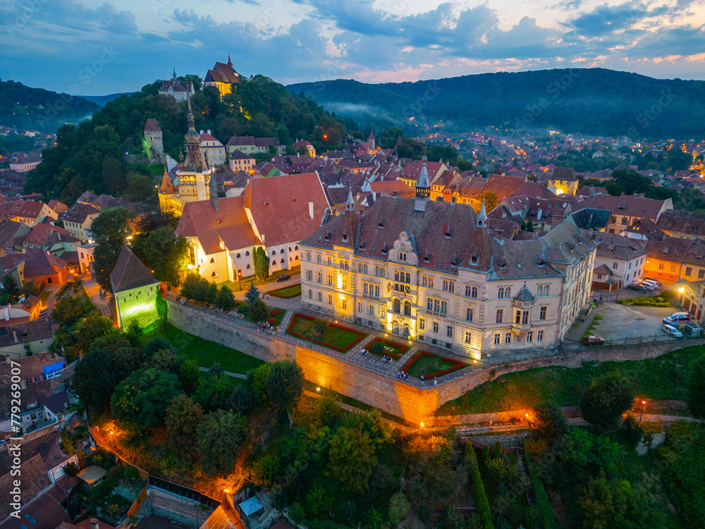 Sunset panorama of Romanian town Sighisoara