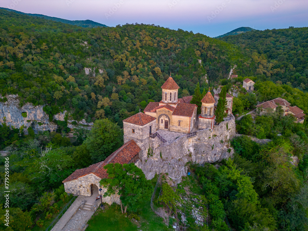 Sunset view of Motsameta monastery in Georgia Sunset view of Motsameta monastery in Georgia