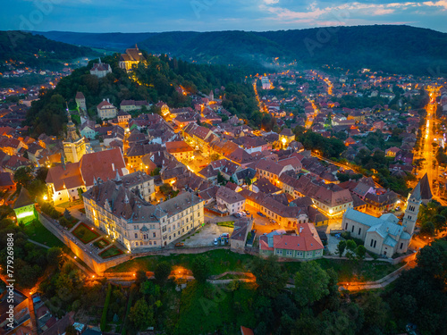 Photography Sunset panorama of Romanian town Sighisoara