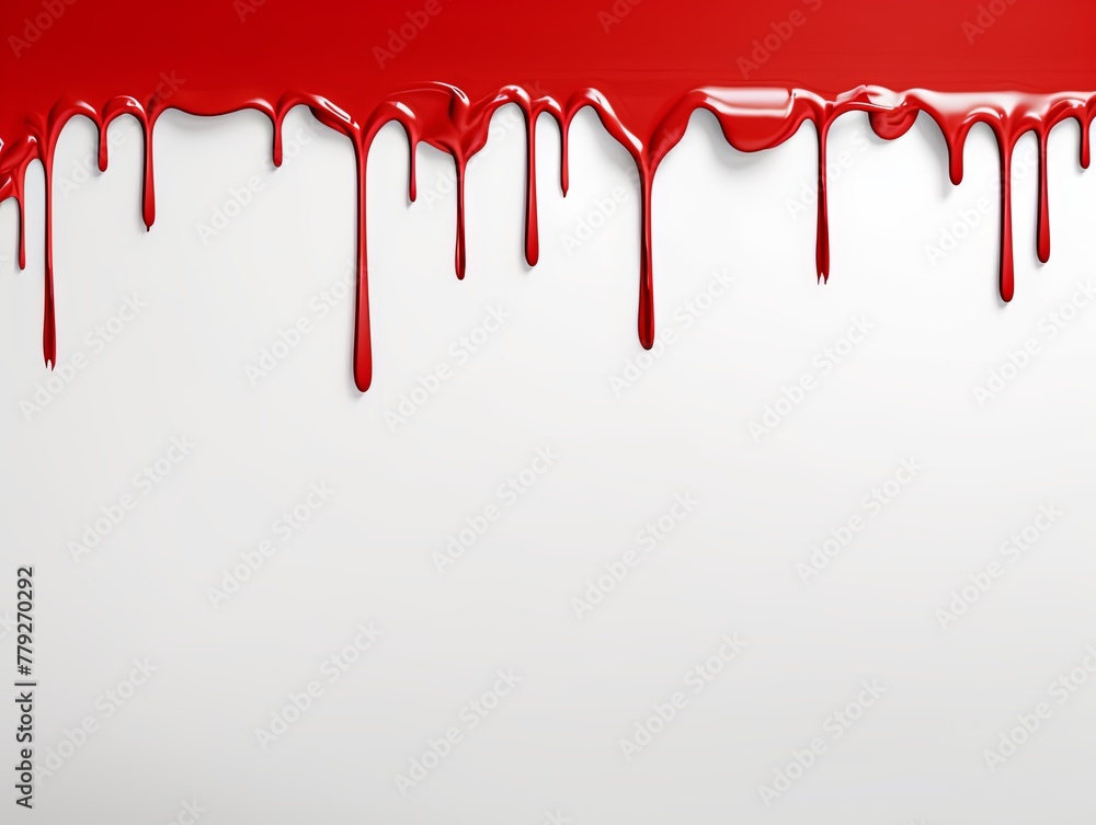 Red paint dripping on the white wall water spill vector background with blank copy space for photo or text 