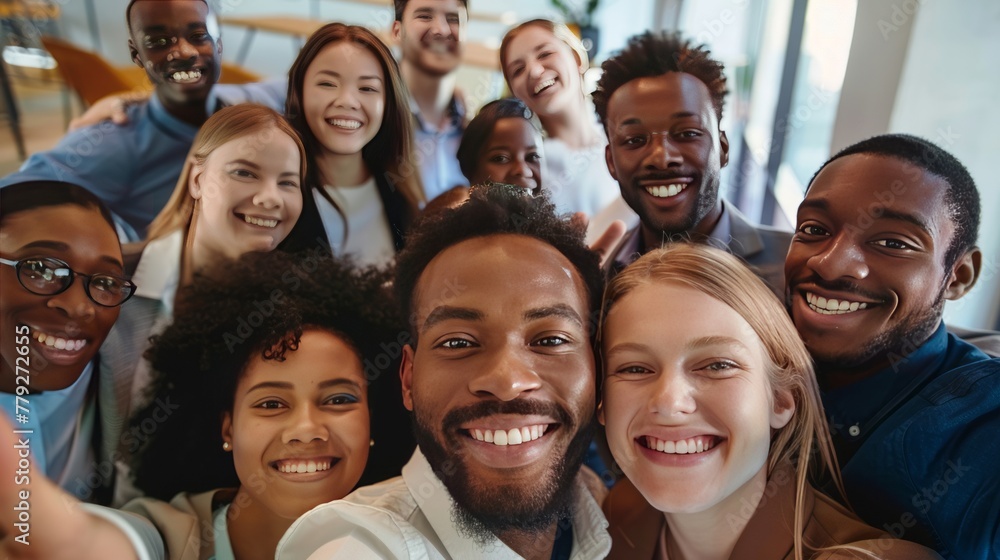 AI generated image of group of friends smiling at camera, making a selfie AI generated image of group of friends smiling at camera, making a selfie