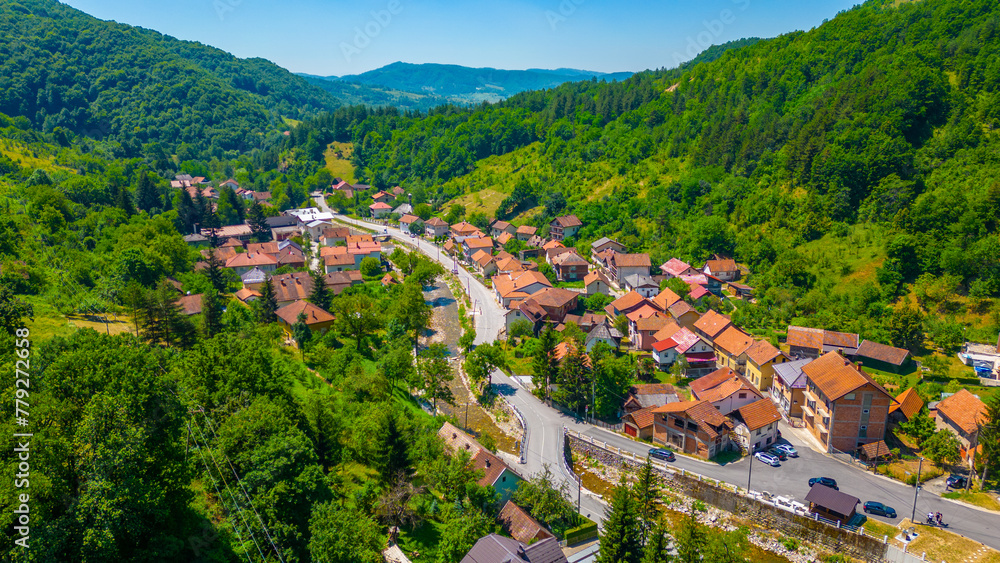 Obraz premium Aerial view of Kraljeva Sutjeska village in Bosnia and Herzegovina