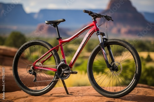 Mountain bike on a desert trail with scenic view