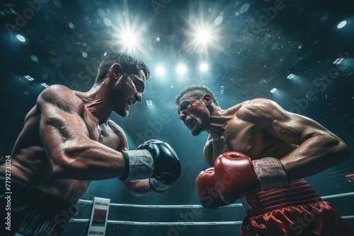 Boxers in intense match under bright lights © BetterPhoto