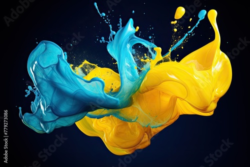 Abstract fluid art with blue and yellow colors swirling