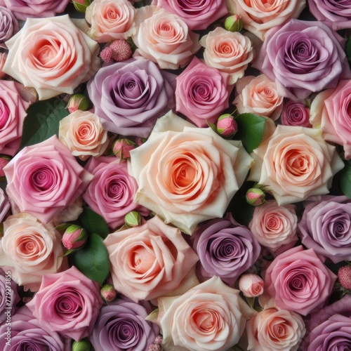 a bunch of pink and purple roses