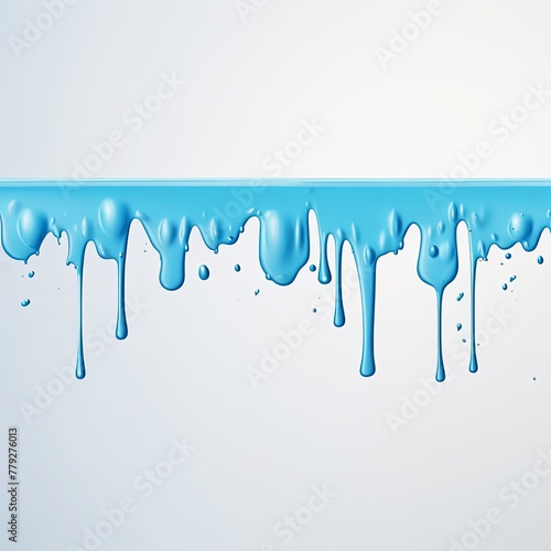Sky Blue paint dripping on the white wall water spill vector background with blank copy space for photo or text