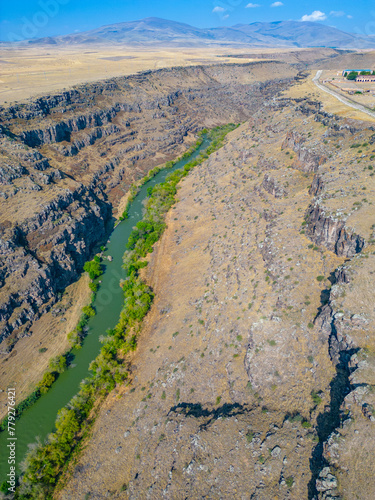 akhurian river forming natural border between turkey and armenia photo