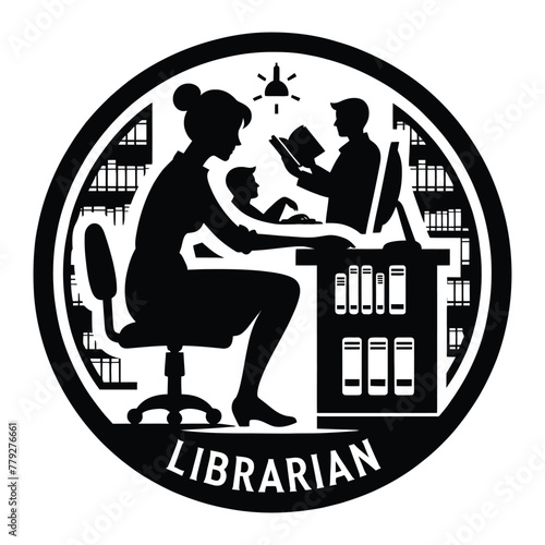  Librarian Assisting Patron in Library Silhouette
