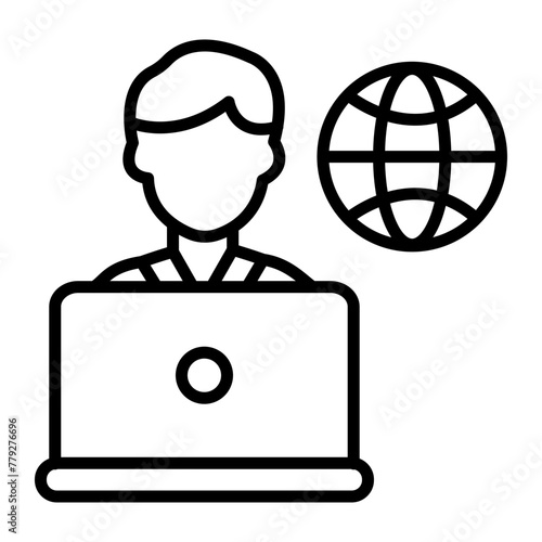 Remote Male Worker Line Icon