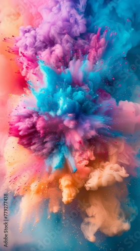 Colorful explosion of powder of paint and ink, colorful background, , color splash effect, colorful abstract painting. Abstract color splashes in the air. Color explosion concept. close-up dust, cloud