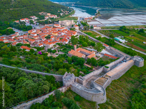 Aerial view of Croatian town Ston photo