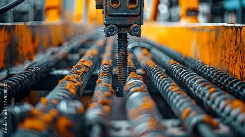 Close-up on the mechanical process of an automatic rebar tying tool in action, revolutionizing rebar connection detail photo