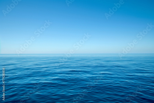 Calm sea and blue infinity  far horizon between blue sky and blue ocean water and copy space