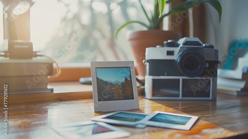Polaroid Frames Mockup on Wooden Table