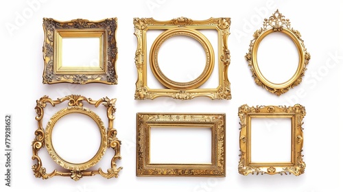 Set of Gilded Antique Picture Frames on White Background
