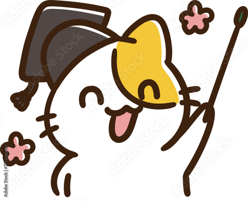 ニコニコで指差し棒を持つ教授ねこの上半身デフォルメイラスト