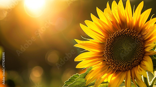 A close-up of a radiant sunflower against a bright and sunny background.