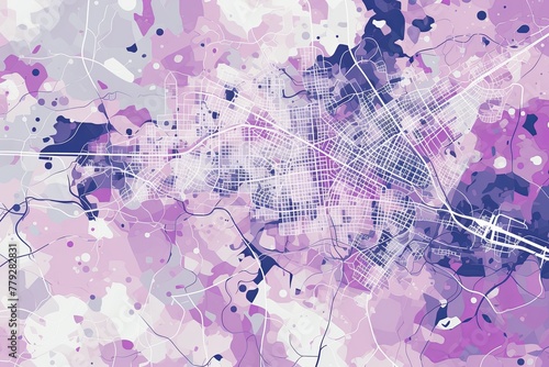 Violet and white pattern with a Violet background map lines sigths and pattern with topography sights in a city backdrop 