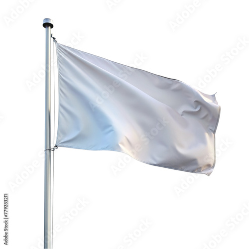 White flag on a flagpole. Isolated on transparent background.