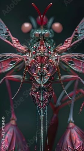 Captivating Macro Photography of Symmetrical Surreal Insect-Like Digital Artwork