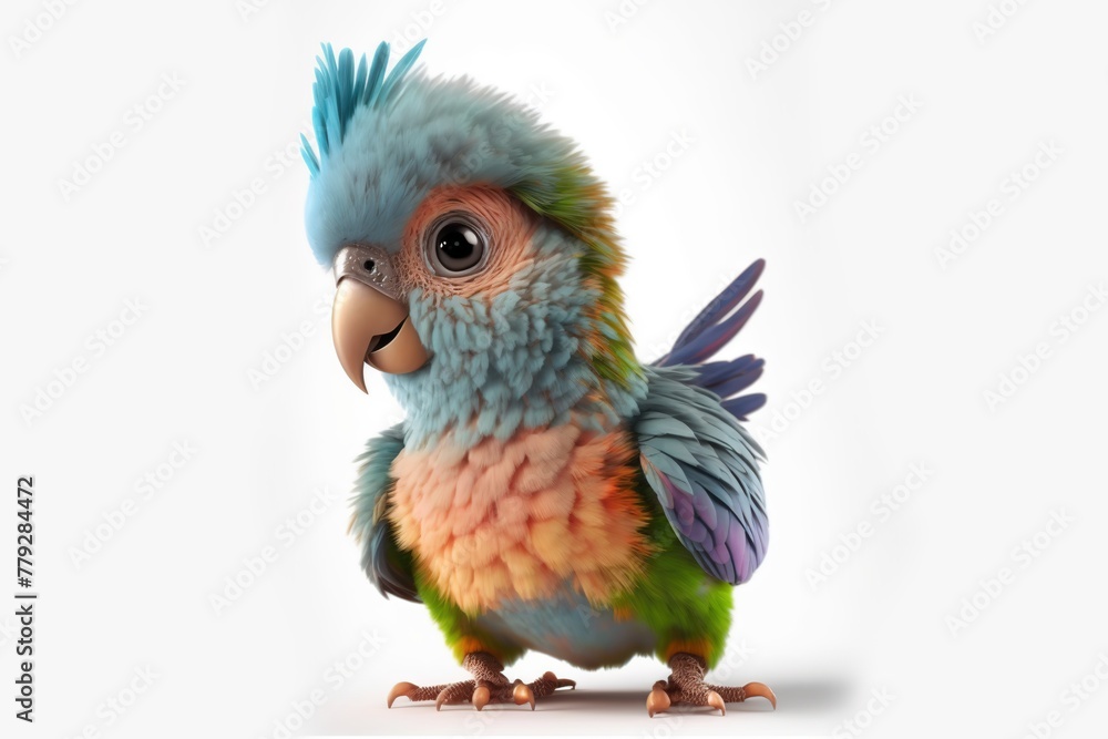 Fototapeta premium 3D furry forest animal with beautiful colors and white background. with Generative AI technology 