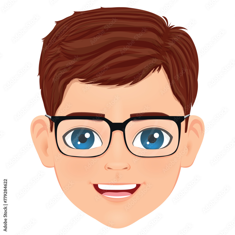 smiling red haired boy face with glasses