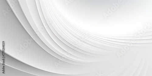 White background, smooth white lines, radians swirl round circle pattern backdrop with copy space for design photo or text © Lenhard