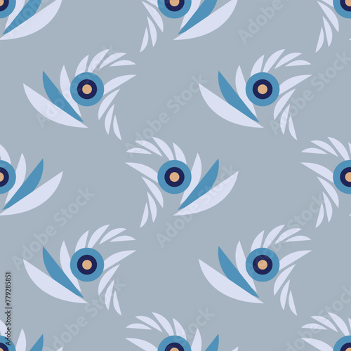 Vector graphic seamless pattern. Circles and swirls on a grey background