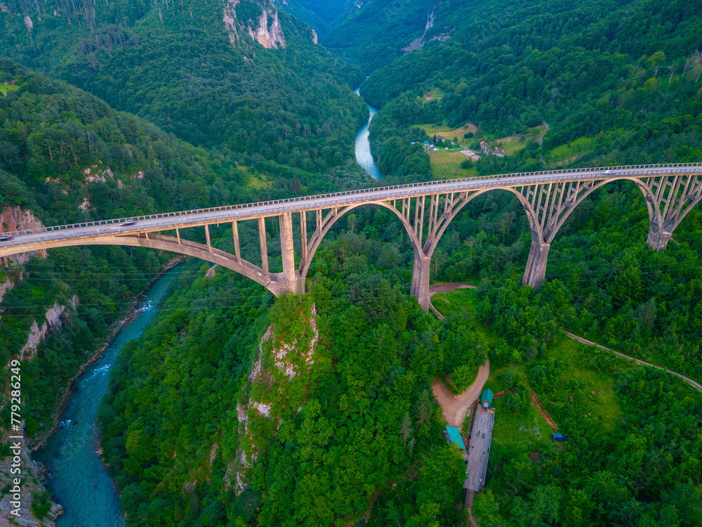 Sunset view of Djurdjevica Tara bridge in Montenegro Sunset view of Djurdjevica Tara bridge in Montenegro