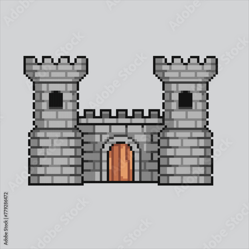 Pixel art illustration War Fortress. Pixelated Castle. Medieval Fortress Castle pixelated for the pixel art game and icon for website and video game. old school retro.
