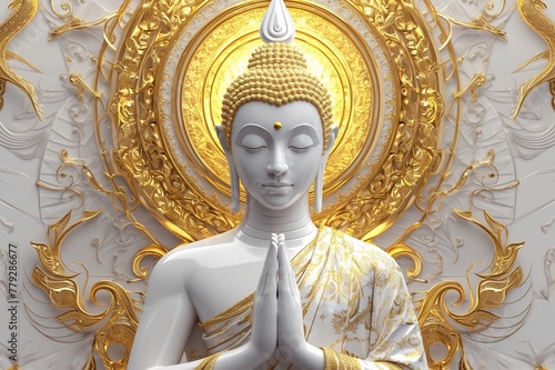 Thai Buddha image in a minimalist mood highlighted by meticulous lines.