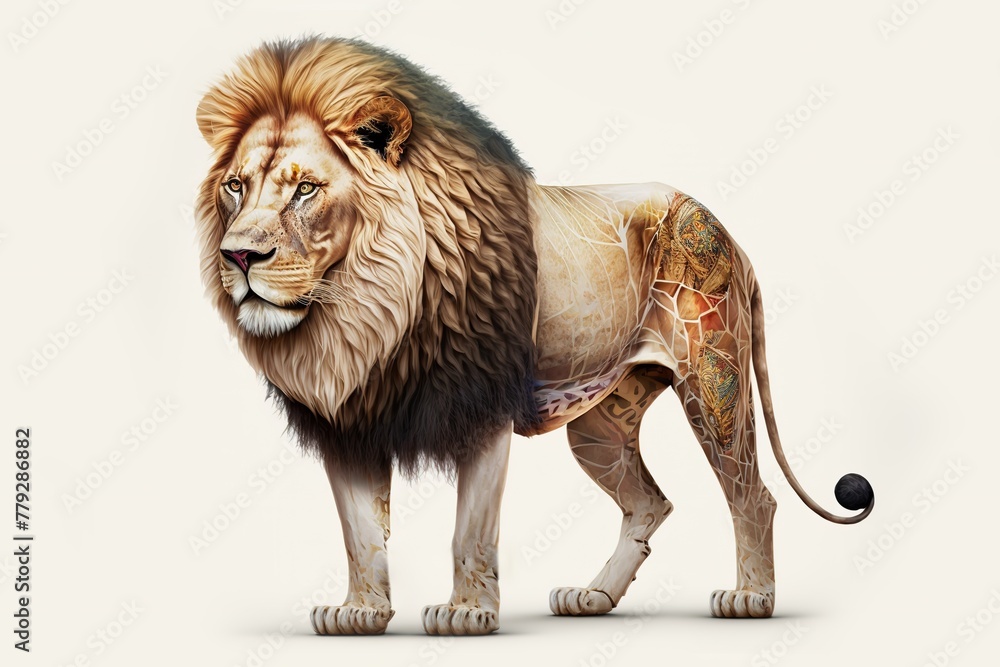 Obraz premium 3D furry forest lion with beautiful colors and white background. with Generative AI technology 