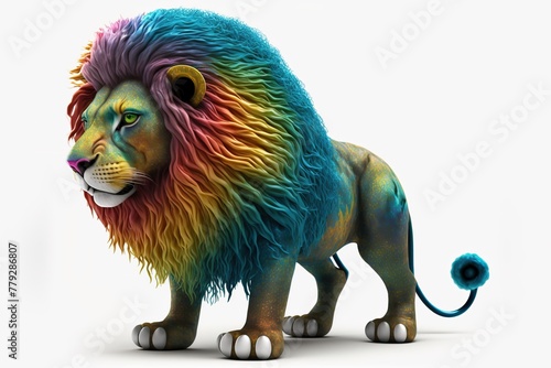 3D furry forest lion with beautiful colors and white background. with Generative AI technology  © Motionic Studio