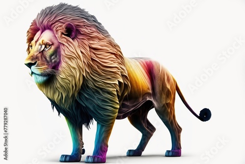 3D furry forest lion with beautiful colors and white background. with Generative AI technology 