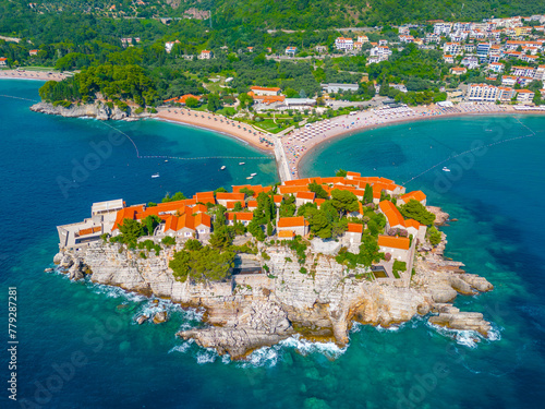 Fotografi Panorama view of Sveti Stefan in Montenegro
